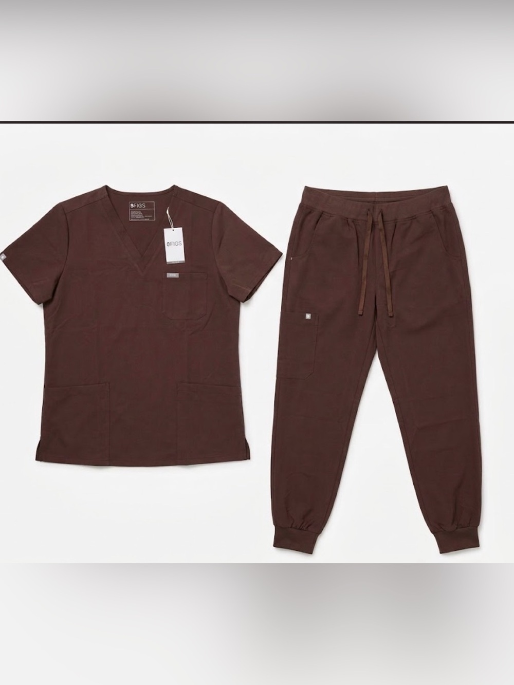 Figs Women's V-Neck Scrub Top and Jogger Set - Espresso Brown / Deep Brown - Picture 2 of 6